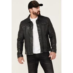 MAURITIUS LEATHER MEN'S GOEFF LAMB LEATHER ZIP-FRONT TRUCKER JACKET